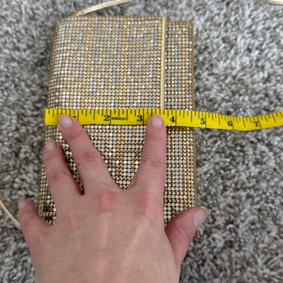 Whiting and Davis Vintage Gold and Silver Sequin Greek Lock and Key Clutch Bag - Picture 6 of 8